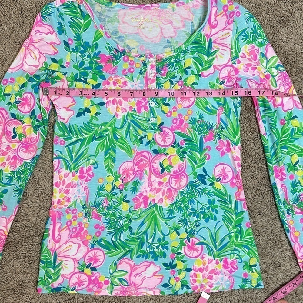 ❤️ Lilly Pulitzer Henley Pajama Top Fruity Flamingo Colorful Tropical 010496 - Picture 9 of 12